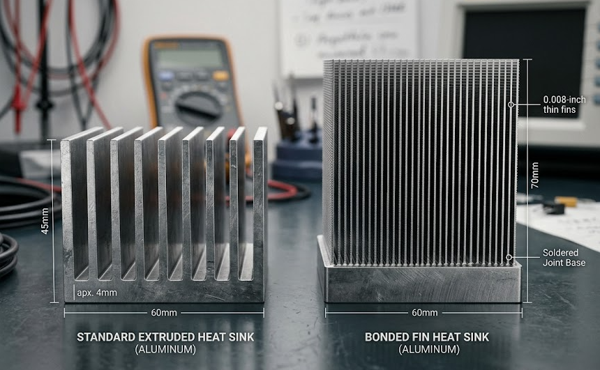Bonded Fin Vs. Extruded Heat Sinks Verbundene Flosse vs. Extrudierte Kühlkörper